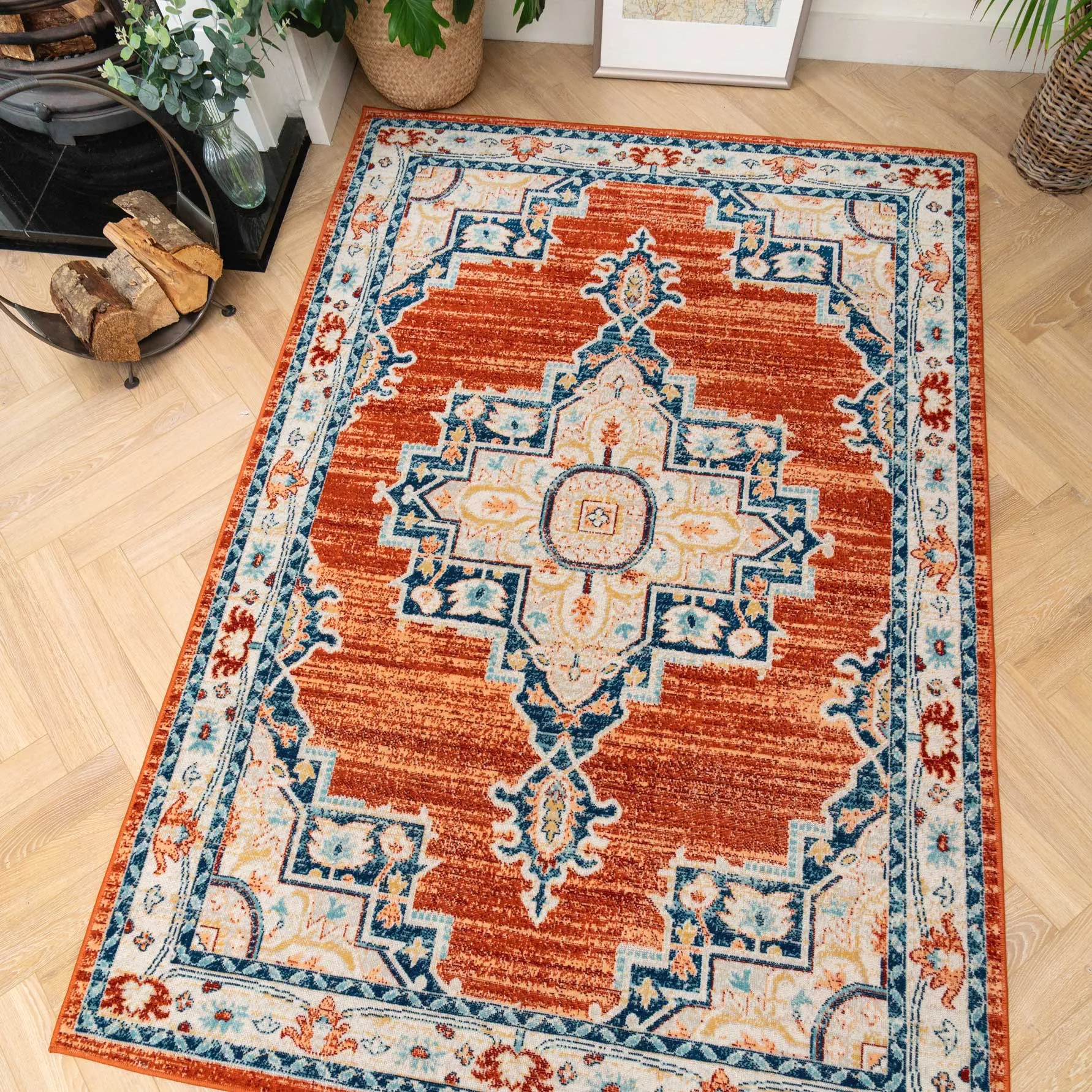 Terracotta Orange Oriental Area Rug - Antik