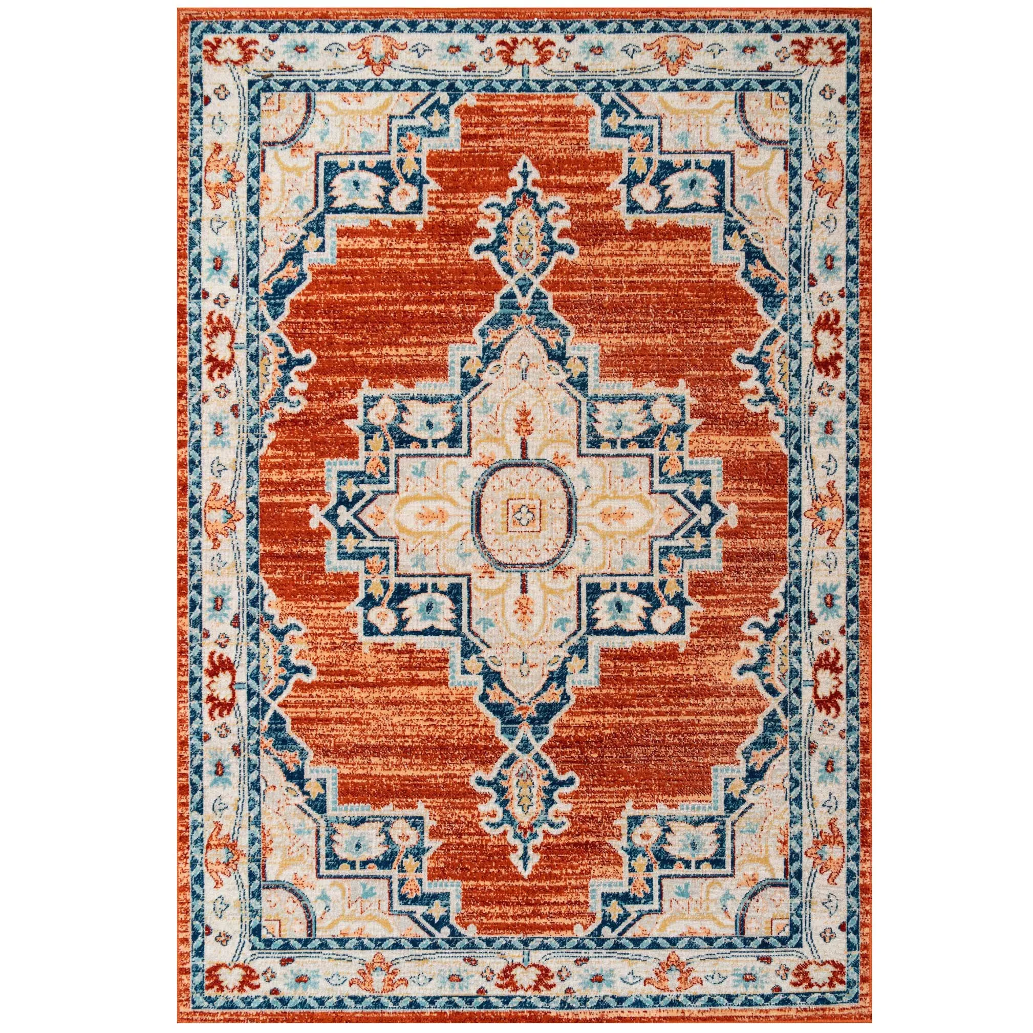 Terracotta Orange Oriental Area Rug - Antik