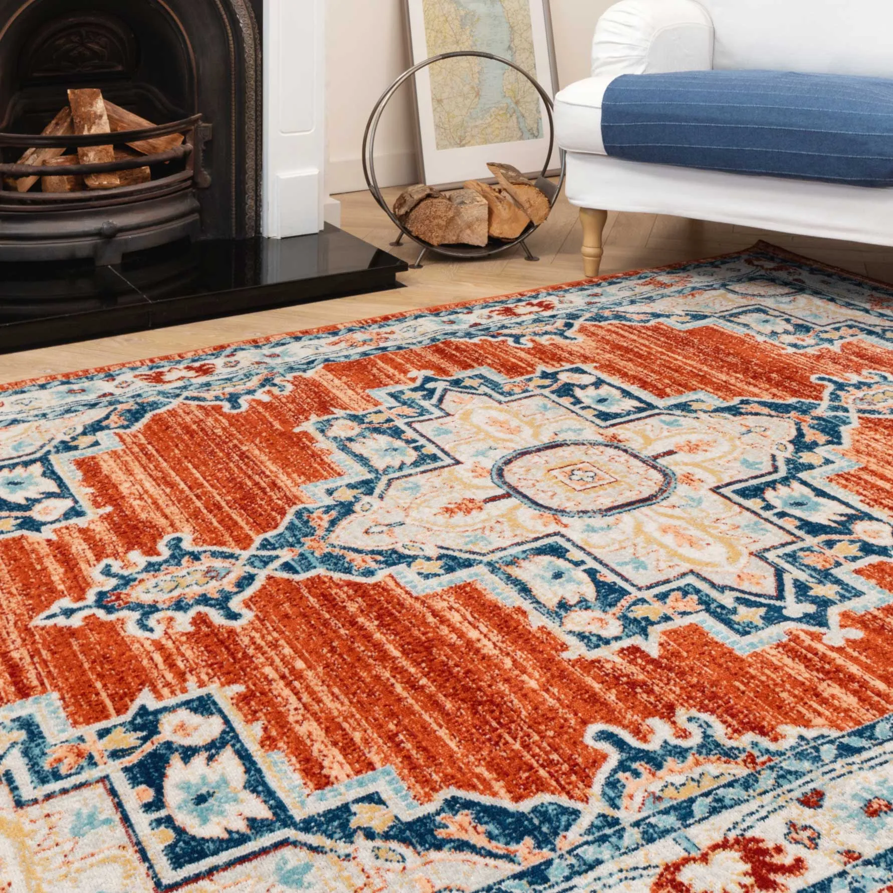 Terracotta Orange Oriental Area Rug - Antik