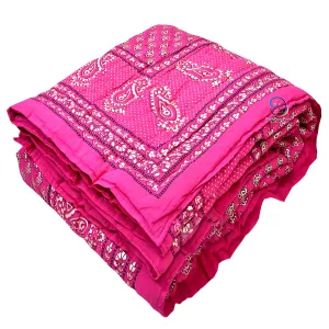 THROWS HOME DECOR Traditional Jaipuri Floral Print Design with Gold Print Cotton Single Quilt Blanket (Pink)