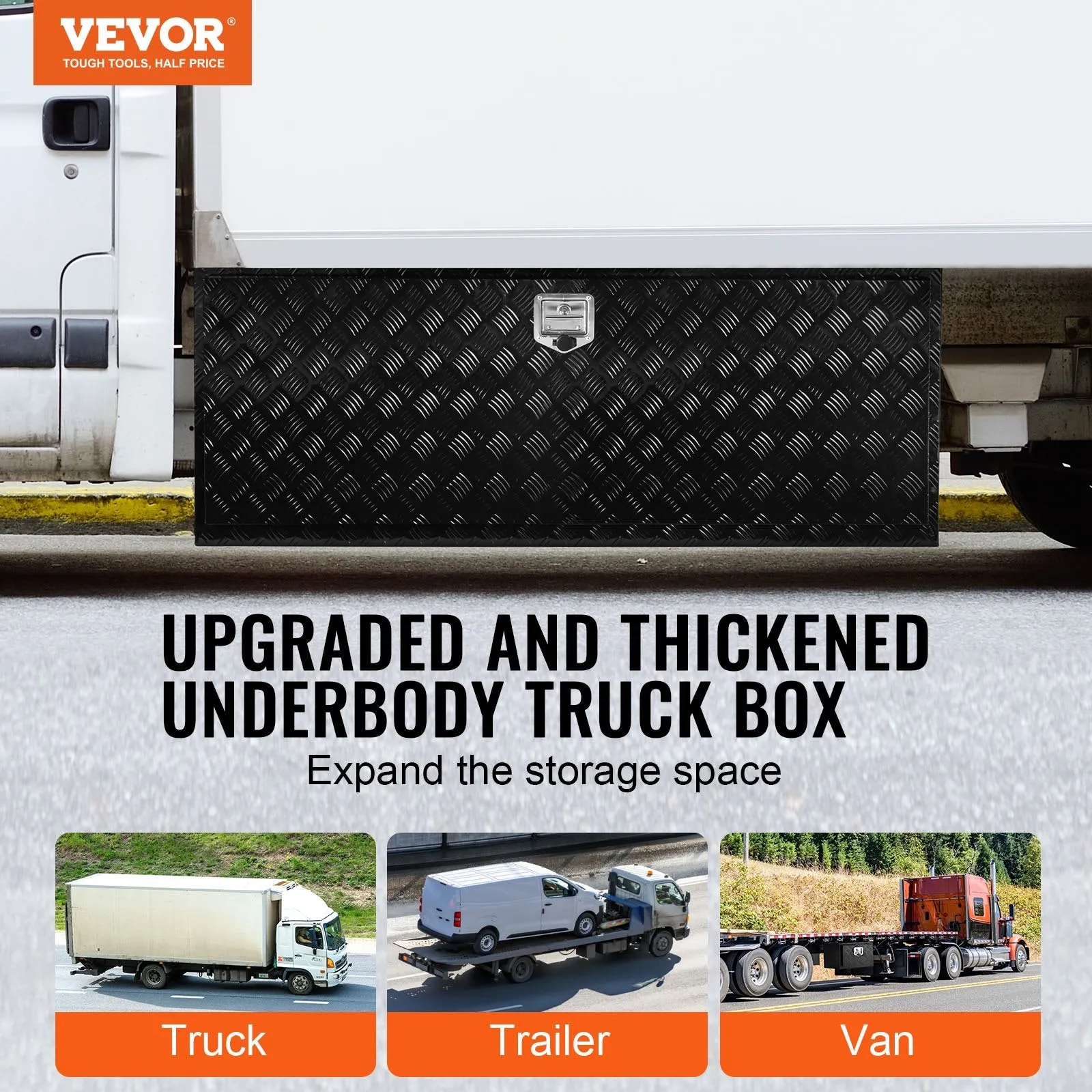 Vevor Underbody Truck Tool Box 60"x24"x24" Heavy Duty Aluminum 110 Lbs Load Capacity with Built-In Lock New