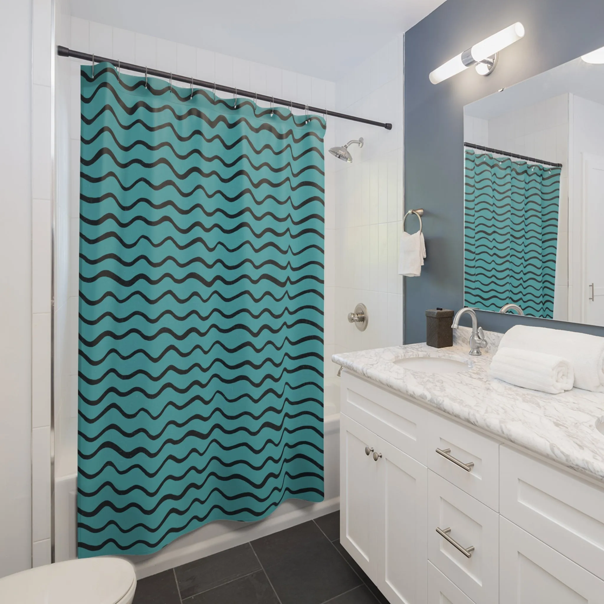 Wavy Blue Shower Curtains