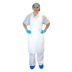 White Disposable Knee Length Meat Cutting Aprons (1 mil) - Case of 1000