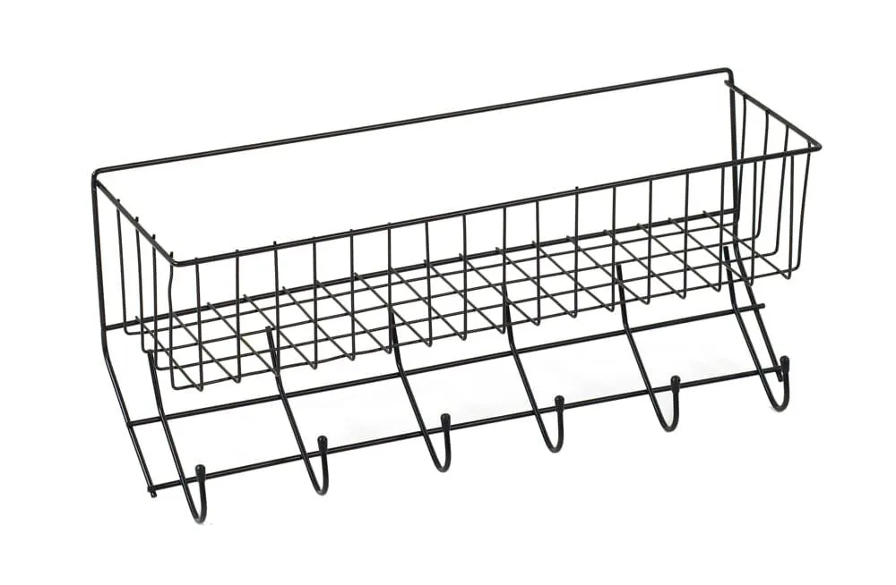 Wire 6-Hook Tack Rack with Basket